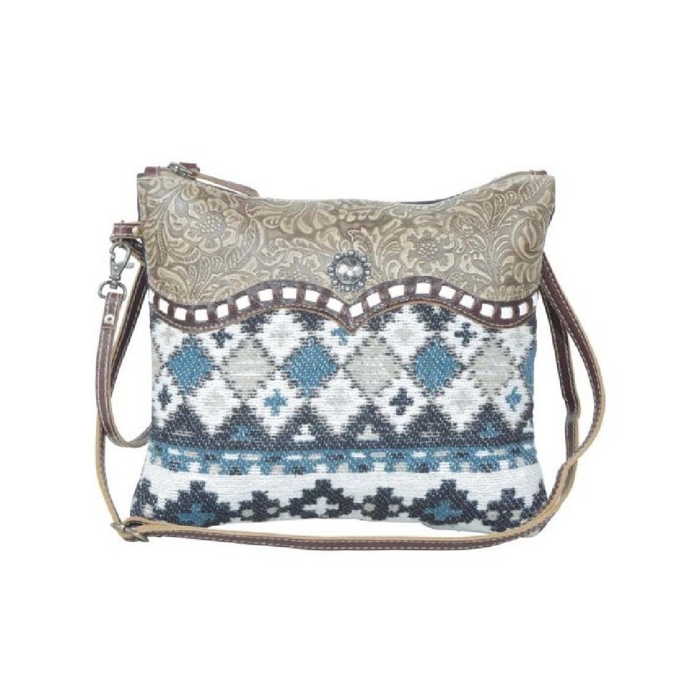 Myra Bag Tincture Crossbody Bag Women Small Blue Brown Woven‎ Leather S-5246 New